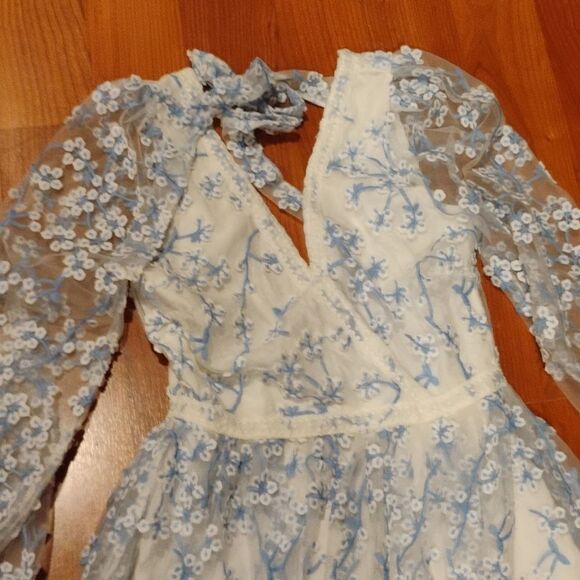 Just Me Blue Floral Lace  Women's Maxi Dress Size Small - Picture 3 of 8